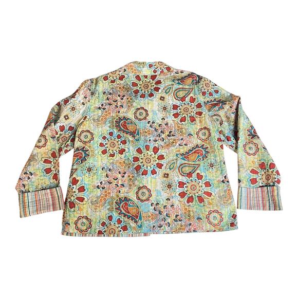 Reversible Double-Sided Blouse Jacket Abalone Buttons Paisley & Stripe M - Picture 4 of 9